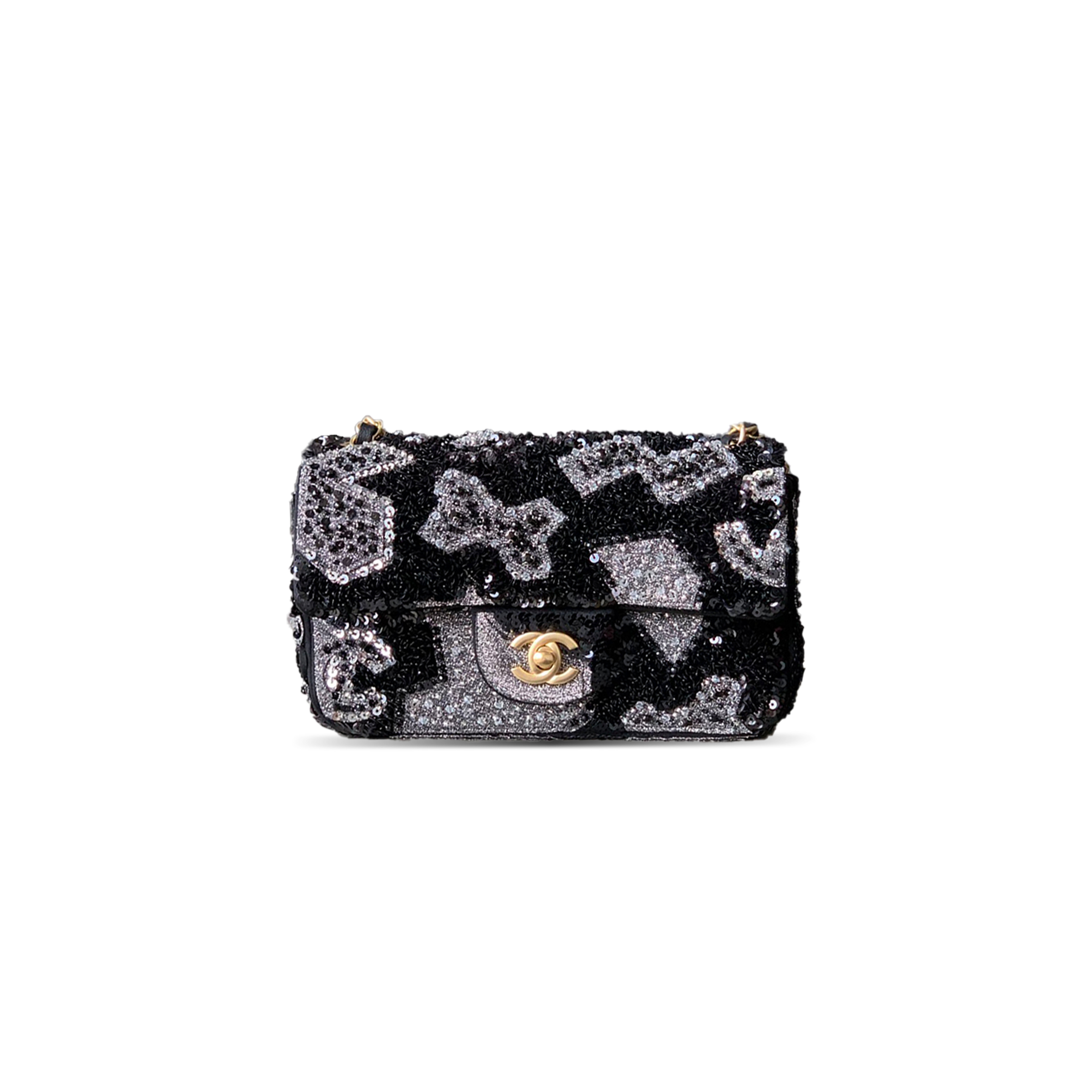 Ch**el 25p classic flap sequins & gold-tone metal black (20*12*6cm)